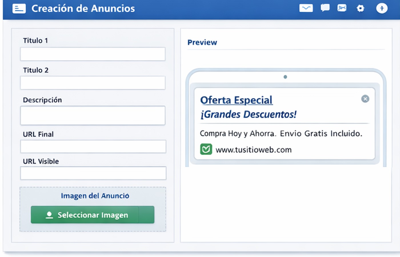 Mockup del proceso de selección de keywords y estructura de anuncios