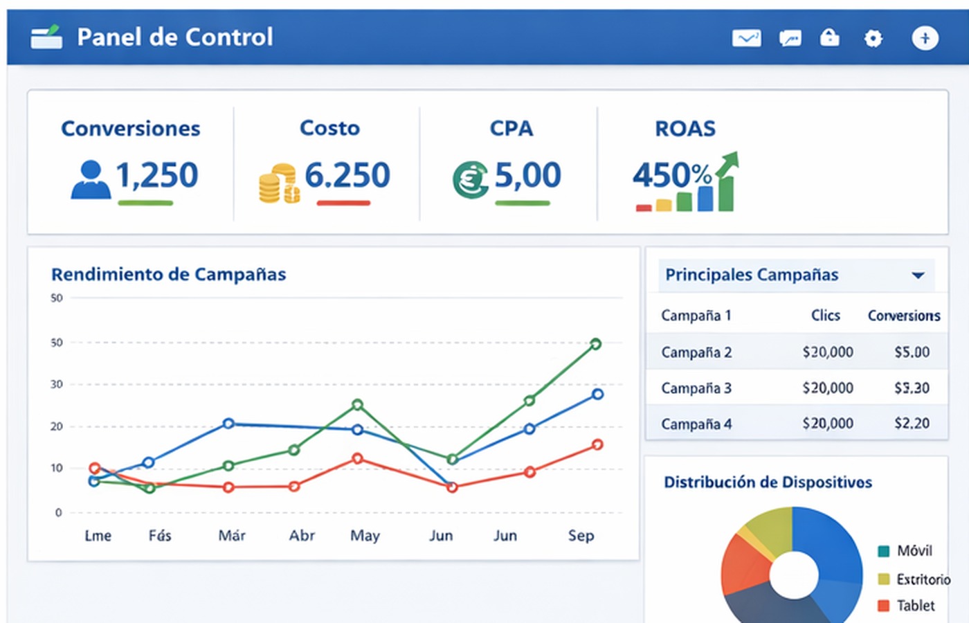 Dashboard principal del software de Google Ads de NEXONEXT